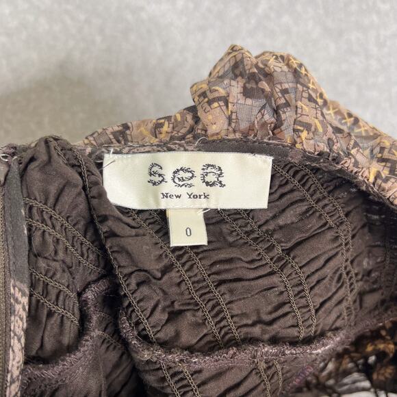 Sea New York Nadine Border Smocked Midi Dress In Chocolate Size 0 - Picture 10 of 11